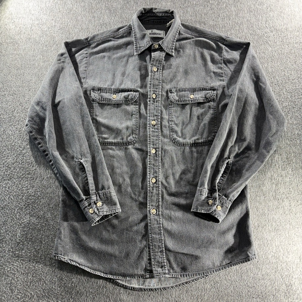 VTG Sears Roebucks Denim Shirt Mens Medium Chambray Cowboy Western Pocket